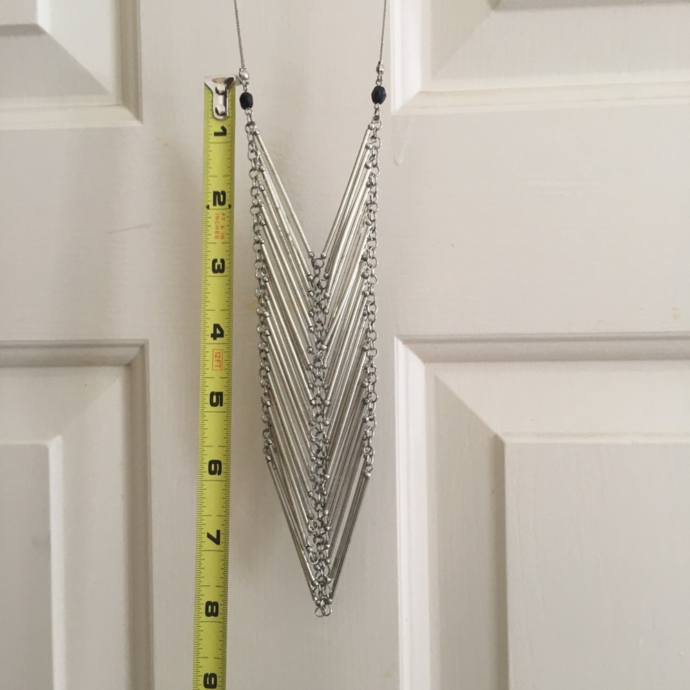 Long Boho Triangle Statement Silver Tone Necklace - image 5